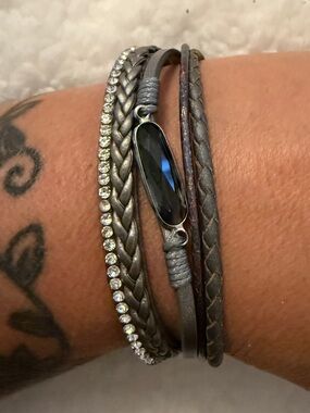Buckle Gray Multi-Strand Crystal & Braided Wrap Bracelet